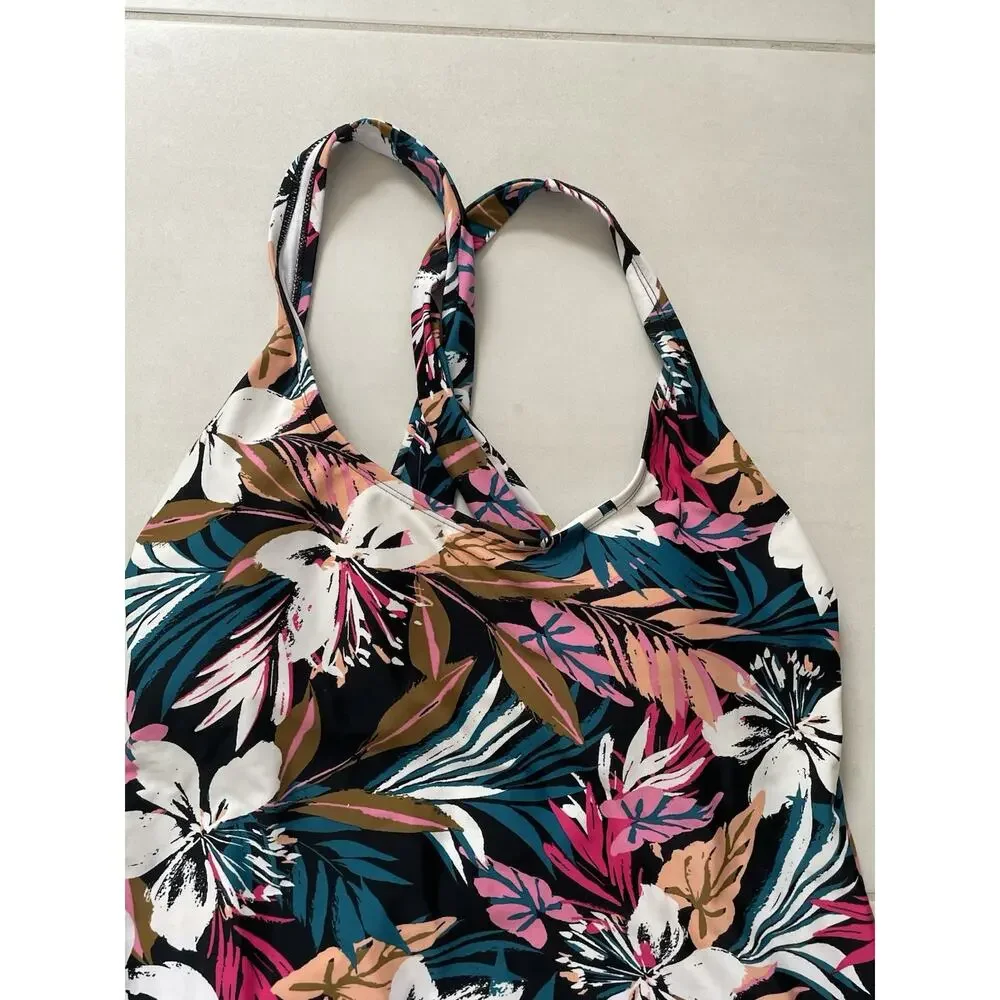 Kona Sol Swim One Piece Swimsuit Tropical Floral X Back Swimwear Summer Beach